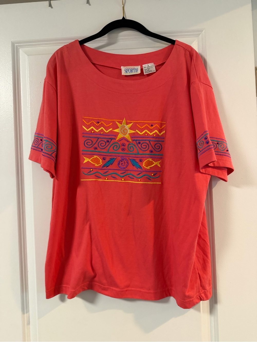 Vintage American Sportif Coral Embroidered Sun Matching Set (shorts/tee shirt)